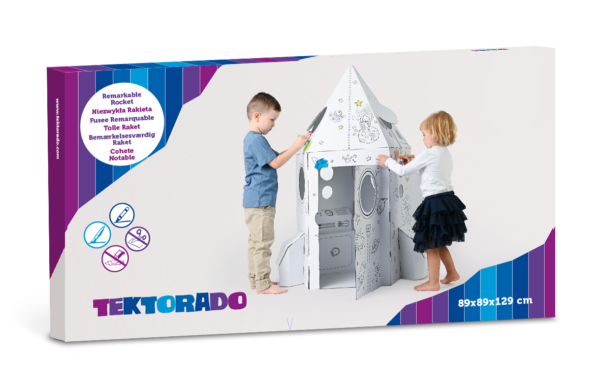 Boîte Tektorad Remarkable Rocket fusée en carton à colorier enfant, cabane spatiale DIY, dimensions 89x89x129 cm.