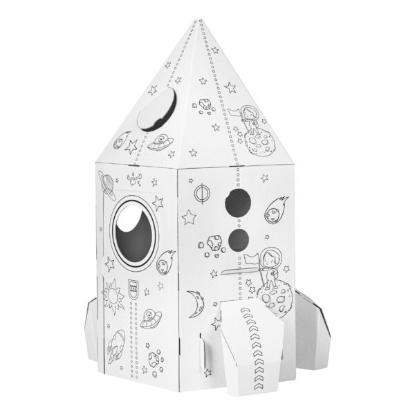 Fusée en carton à colorier grand modèle, motifs spatiaux filles/garçons, jeu créatif éducatif DIY, hublot pour enfant.