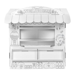 Stand de marché en carton à colorier enfant, magasin DIY jeu de rôle, dessins de fruits et légumes, jouet éducatif créatif.
