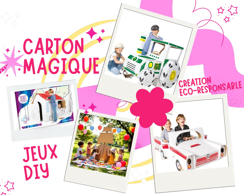 Jeux DIY Carton Magique enfants : créations éco-responsables, château, voiture ambulance. Kit Tektorado