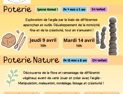 Ateliers poterie parents-enfants à Saint-Maximin : éveil créatif et argile pour bébés et enfants dès 4 mois avec La Bande à Jenn.