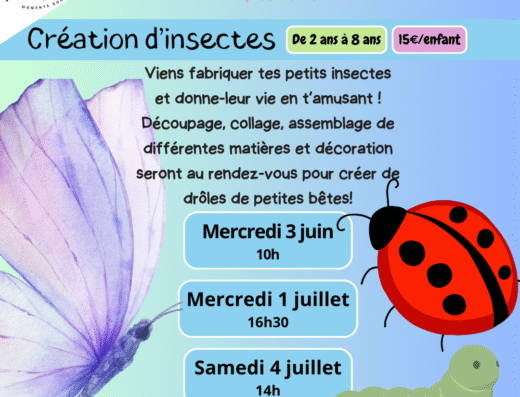 Atelier parent-enfant création d'insectes à Saint-Maximin par La Bande à Jenn, activités manuelles de 2 à 8 ans.