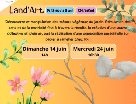 Affiche atelier Land'Art parents-enfants à Saint-Maximin par La Bande à Jenn : dates, tarifs et activités créatives nature