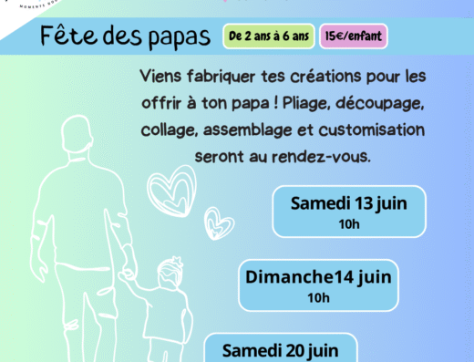 Atelier parent-enfant Fête des pères à Saint-Maximin par La Bande à Jenn : création de cadeaux, pliage et découpage.